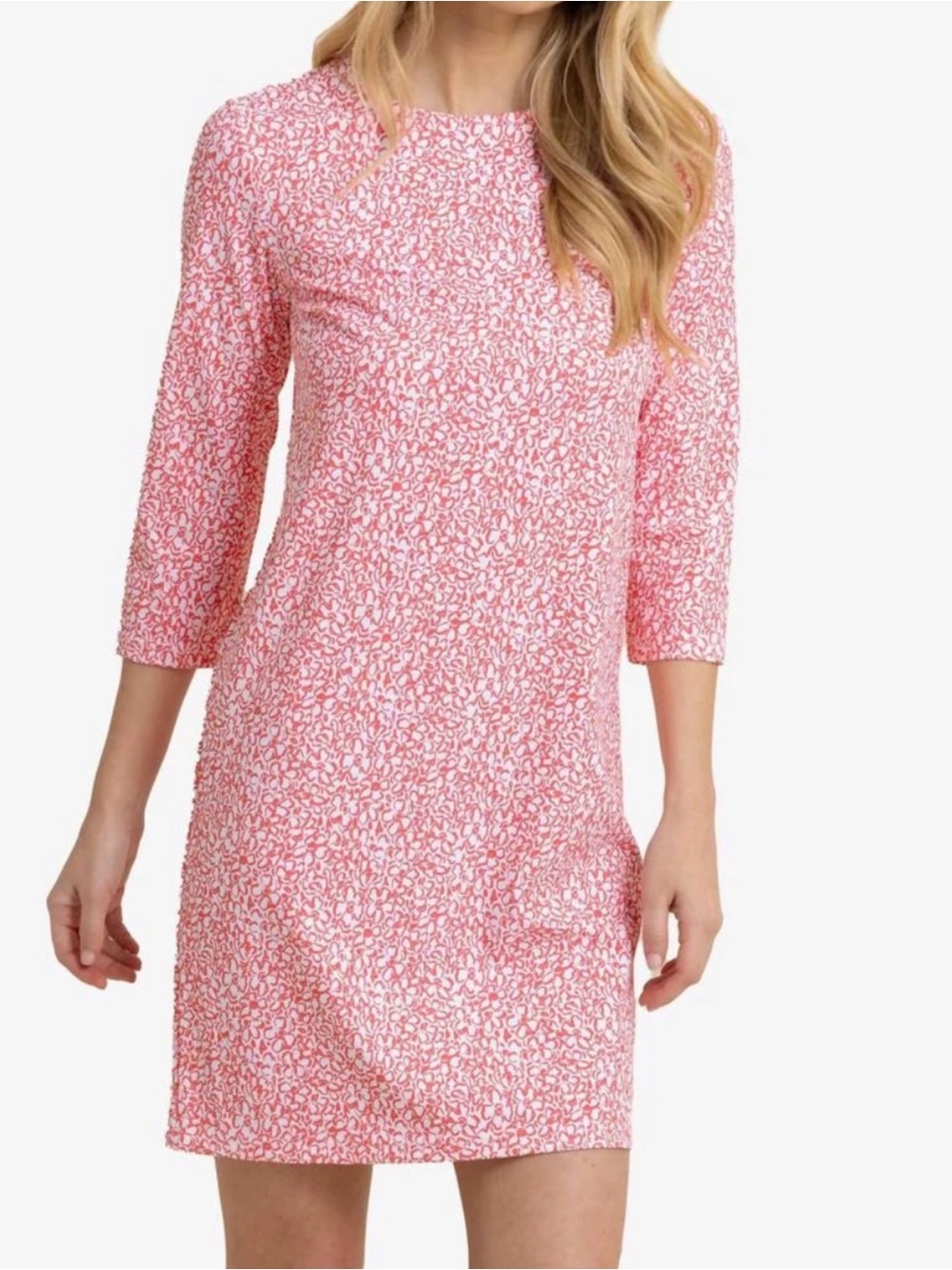 Pink Printed Mini Dress with Three-Quarter Sleeves